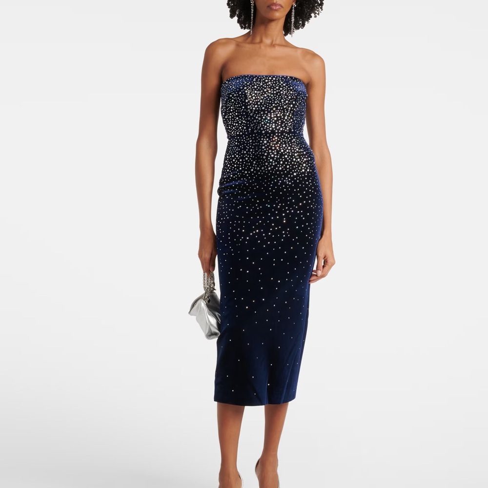 Alex Perry NWOT Crystal Velvet Midi Dress in Midnight - Picture 3 of 7